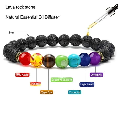 Timesuper Colorful Chakra Lava Stone Beads Elastic Bracelet Oil Diffuser Yoga Meditation Energy Jewelry